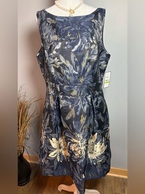 NWT Jessica Howard Navy Gold Floral Dress Size 14 Fit & Flare